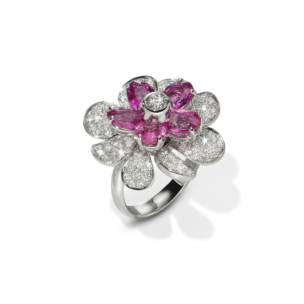 Anello Fiore _ zaffiri rosa